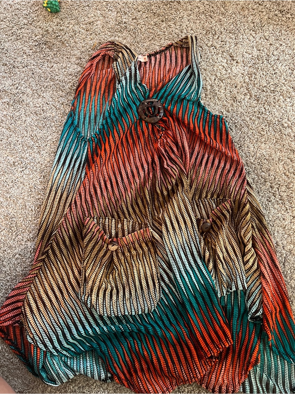 Boho Striped V-Neck Sleeveless Top in Teal and Coral